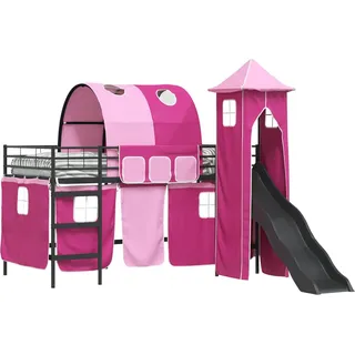 vidaXL Kinderloftbett Uni Schwarz und Pink 100 x 200 cm Metall - Schwarz
