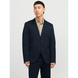 Sakko JACK & JONES "JPRJAXON Jersey Blazer mit Stretch für stylischen Look", Herren, Gr. 56, blau (schwarz navy), Web, Obermaterial: 79% Polyester, 18% Viskose, 3% Elasthan, unifarben, slim fit, Sakkos Sakko, meliert, modisch, slim fit, Materialmix