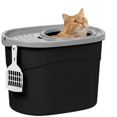 Iris Ohyama Katzenklo mit Schaufel, bis 7 kg, Schwarz/Grau, mit Deckel, Katzentoilette, leicht reinigen, Für große Katzen, Kätzchen, geschlossen, xxl Toilette, BPA-frei, Cat Litter Box, TECL-20