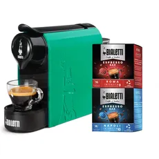 Bialetti Gioia, Espressomaschine für Kapseln aus Aluminium, inklusive 32 Kapseln, superkompakt, 500 ml, Smaragdgrün