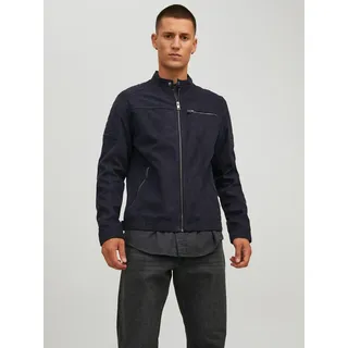 Lederimitatjacke JACK & JONES "JJEROCKY in Kunstlederoptik mit Reißverschlusstaschen", Herren, Gr. M, schwarz (jet schwarz), Web, Obermaterial: 88% Polyester, 12% Viskose, slim fit normal, gerader Abschluss, Jacken Lederimitatjacke, unifarben, modisch, regular fit, Lederimitat