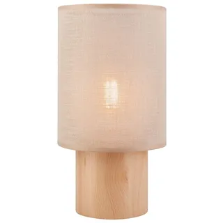 Licht-Erlebnisse Tischleuchte Nachttischlampe Stoff Holz Beige E27 30 cm