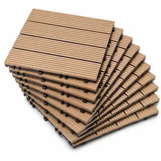 12er WPC Fliesen Klickfliesen Balkonfliese Fliese 1,1qm 30x30cm Braun - Braun
