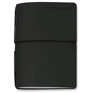 VELOFLEX N132114 - Bullet Journal, Notizbuch, 13 x 21 cm, regeneriertes Leder, schwarz, Gummizug, mit 2 Heftchen: blanko Punktraster & Kalendereinlage