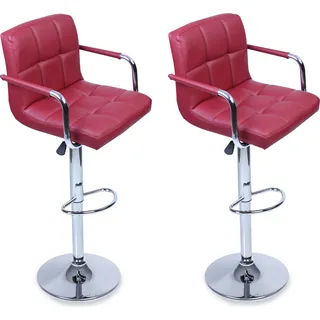 TRESKO® 2er Set Barhocker Weinrot mit Armlehnen Lehne Barstuhl Hocker Tresenhocker - Rot