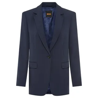 Kurzblazer BOSS ORANGE "Jabla Premium Damenmode", Damen, Gr. 38, dunkelblau 408, Crêpe, Obermaterial: 87% Polyester, 13% Elasthan, unifarben, tailliert hüftbedeckend, Blazer Kurzblazer, aus knitterarmem Krepp