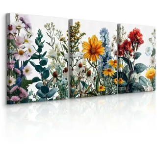 Muralo Leinwandbilder 3-es Set Feldpflanzen 3D , Textil , Floral, Baum/Pflanze/Natur , Rechteckig , 90x40 cm , Bilder & Rahmen, Bilder