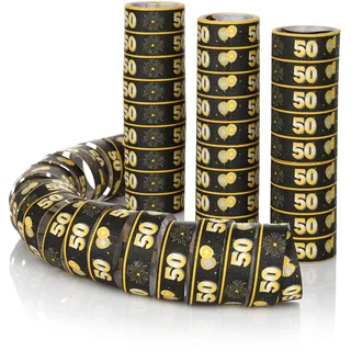FunX Luftschlangen 50. Geburtstag 3er Pack - Gold Schwarze Party Deko und Tischdeko für Mann oder Frau - Ideal für den Geburtstagstisch