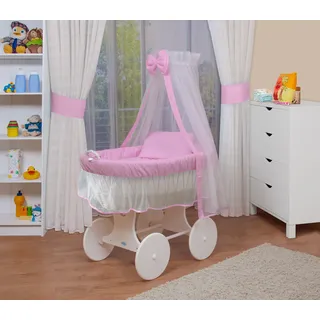 WALDIN Baby Stubenwagen-Set mit Ausstattung,XXL, Bollerwagen, komplett,rosa/weiß,Gestell/Räder weiß lackiert - Rosa