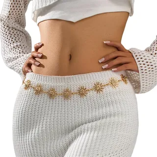 DEFGNOP Goldener Gürtel, Damen Metall Hüftgürtel,Kettengürtel Gold Damen, mit Kleine Sonne, verstellbare Schnallen, Gürtel Gold Passend für Kleider, Jeans, Pullover, Stilsicher