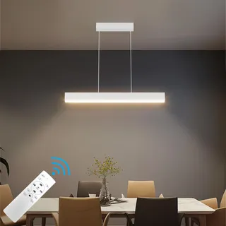 Klighten LED Pendelleuchte, Esstisch, 60cm/20W, dimmbar, 3000 K-6000 K, mit Fernbedienung, moderne Hängeleuchte, lineare Deckenleuchte, Höhe 150 cm, verstellbar, für Küche, Wohnzimmer, Weiß