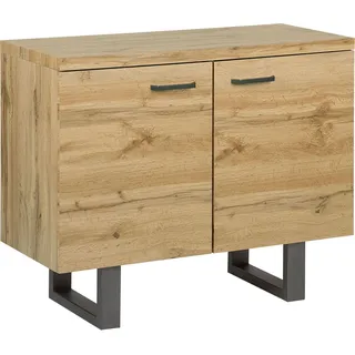 BELIANI Sideboard Heller Holzfarbton MDF Platte Metall 79 x 94 x 42 cm Modern Industrieller Stil 2 Türe Viel Stauraum Viel Stauraum Wohnzimmer - Braun, Grau