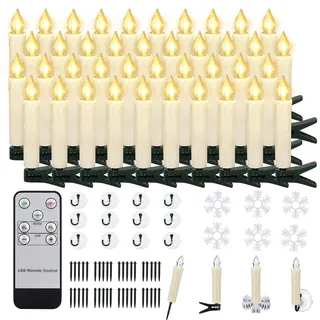ZIYOUDOLI 40er LED Weihnachtskerzen Christbaumkerzen Kabellose Weihnachtsbaumkerzen mit Fernbedienung Timer Flackernde Dimmbar für Weihnachtsbaum Lichterkette Weihnachtsdeko Hochzeit(40stk)