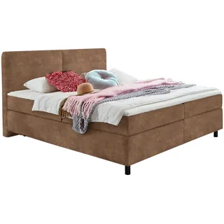 Hom`in Boxspringbett , Braun , Textil , H2 + H3 , Höhe ca. 19 cm , 200x200 cm , gepolstertes Kopfteil, Federkernmatratze, Stoffauswahl, Topper durchgehend, in verschiedenen Größen erhältlich, Matratze in verschiedenen Härtegraden erhältlich, Matratzenauswahl, Topperauswahl, Kopfteilauswahl , Schlafzimmer, Betten, Boxspringbetten