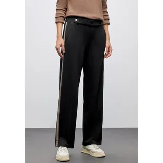 Stoffhose STREET ONE, Damen, Gr. 34, Länge 32, schwarz, Web, Obermaterial: 61% Viskose, 32% Polyamid, 7% Elasthan. Futter: 100% Polyester, unifarben mit Farbeinsatz, straight fit lang, Hosen Stoffhose, mit Galonstreifen und aus Viskose mit Elasthan