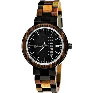Holzwerk TEUTONIA kleine Damen Holz Uhr mit Datumsanzeige in schwarz & braun