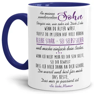 Tasse mit Spruch von der Mama für den Sohn - Kaffeetasse/Familie/Geschenk-Idee/Mug/Cup/Innen & Henkel Dunkelblau