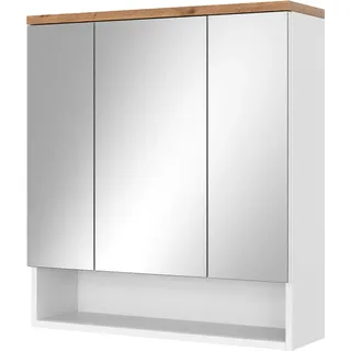 Vicco Badspiegelschrank Eden, 70 x 77.5 cm mit 3 Türen, Weiß Hochglanz/Artisan-Eiche - Weiß