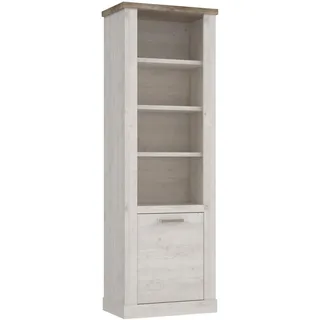 Forte Duro Regal 70, modernes Landhaus Regal mit 4 offenen Fächern und 1 Tür, Büro, Wohnzimmer, Holzwerkstoff, Pinie Weiß/Antikeiche Holzdekor, 71,4 cm breit x 212 cm hoch x 41,3 cm tief