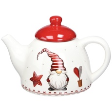 Excelsa 64125 Weihnachtswichtel teekanne, Keramik, Weiß, Rot