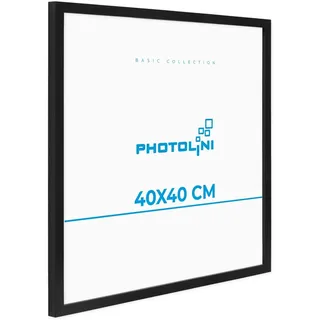 PHOTOLINI Bilderrahmen 40x40 Schwarz, Bilderrahmen quadratisch 40x40 Holz MDF mit bruchsicherem Acrylglas, Rahmen 40 x 40 zum Aufhängen mit Zubehör - Picture Frame für Fotos & Poster