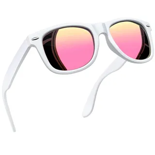 Joopin Vintage Sonnenbrille Damen Rosa Spiegel Polarisierte Sonnenbrille Herren Retro UV400 Unisex Rechteckige Brille für Tourismus (Weiß Rosa Verspiegelt)