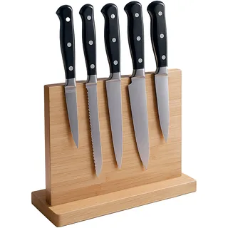 Relaxdays Messerblock magnetisch, doppelseitig, Bambus, HxBxT: 22 x 30 x 10 cm, Messerhalter für 20 cm Klingen, natur