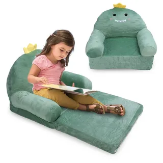 Kleinkinderstuhl Weiches Plüsch - Faltbar - Kinderbank - Armlehne - Schlafsofa-Funktion - Bequem für Kleinkinder - Grün