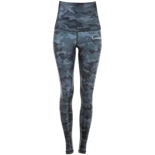Leggings WINSHAPE "HWL102-Military", Damen, Gr. XS, Normalgrößen, grau (camo grau), 80% Polyester, 20% Elasthan, Hosen Leggings, Core-Stability-Bund mit Bauch-Weg-Effekt