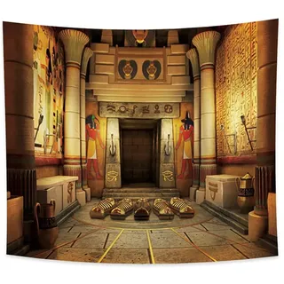 Haoyiyi 180x160cm Alte Ägyptische WandteppichSphinx Anime Ethnische Motive Indoor Szene Mythologie Wandbehang Vintage Kunst Abstrakte Wandteppich Symmetrische Muster Schlafzimmer Dekoration