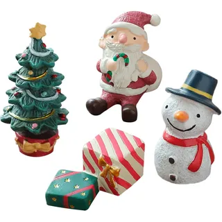 Weihnachten Miniatur Deko Ornamente Weihnachtsfiguren: 4 Stücke Weihnachtsmann Figur Schneemann Dekofigur Weihnachtsbaum Kuchen Topper Moos Feengarten Zubehör Aquarium Micro Landschaft Dekoration