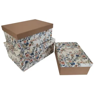 3er-Set Geschenkboxen - PapeRoom - rechteckig, naturbraun mit Blumenmuster