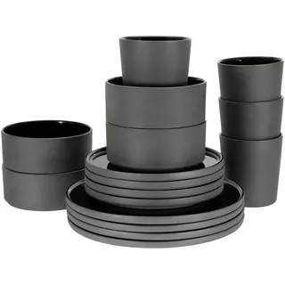 Creatable Kombiservice , Schwarz , Keramik , 16-teilig , 500 ml , Geschirr, Geschirrsets, Kombiservice