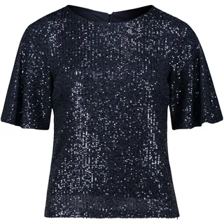 T-Shirt VERA MONT "Pailletten-Bluse mit Flügelärmeln", Damen, Gr. 38, blau (night sky), Obermaterial: 93% Polyester PES. 7% Elasthan EL., Shirts T-Shirt