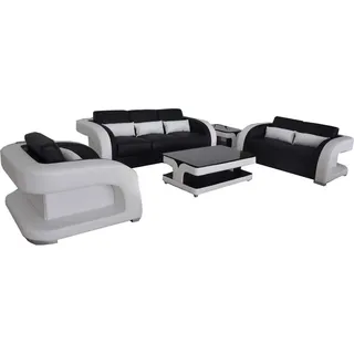 XXL Couch Leder Wohnlandschaft Garnitur Design Modern Sofa garnituren 3+2+1 Neu - Schwarz