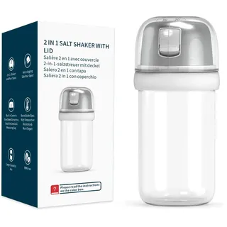 KTCHENDAO 2 in 1 Glas-Salzstreuer mit Seitlichem Ausgießer, Salzstreuer mit Deckel, Eingebauter Deckel zur Verlangsamung der Feuchtigkeit mit Messmarkierungen, BPA-frei, 4oz (weiß)