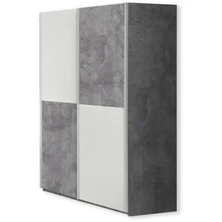 FORTE LUPO Schrank 120, Kleiderschrank, Schwebetürenschrank Industrial Schlafzimmerschrank 2-türig Einlegeböden Kleiderstange, Weiß / Betonoptik LichtGrau, 120 cm breit x 190.5 cm hoch x 61 cm tief