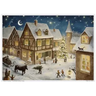 Adventskalender Weihnachtsabend im Dorf, nostalgisch, Papier, 29,7x21cm