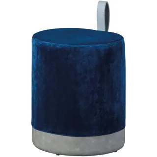 Inter Link - Sitzhocker - Hocker mit Stauraum - Wäschehocker - Pouf aus blauem und grauem Samt - mit Kunstledergriff - Osane