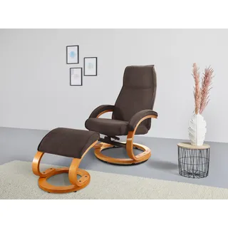 Home affaire Relaxsessel »Paris TV-Sessel, Sessel mit Hocker, Wohnzimmer, Schlaffunktion manuell«, (Set, 2 St., bestehend aus Sessel und Hocker), verstellbar, Microfaser, NaturLEDER, Webstoff, Sitzhöhe 46 cm, braun