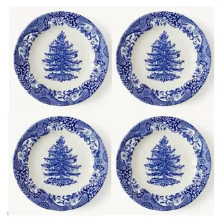 Italienischer Weihnachtsbaum in Blau, 19 cm, blau-weiße Salatteller, 4 Stück - Blau, Weiß