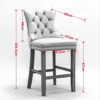 Samt Barhocker - 2er-Set - Mit Rückenlehne - Ergonomisch - Für Kücheninsel, Bar & Bistro - Hellgrau