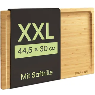 Praknu XXL Schneidebrett aus Bambus Holz - Extra Groß - Beidseitig nutzbar mit Saftrille & flacher Seite - FSC®-zertifiziert - Robust & langlebig