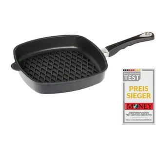AMT Gastroguss Eckpfanne 28 x 28 cm, 5 cm hoch, mit BBQ-Boden, festerStiel, nicht induktionsgeeignet, Lotan® Antihaft-Veredelung, Gusspfanne (Aluguss), AMZN-E285BBQ
