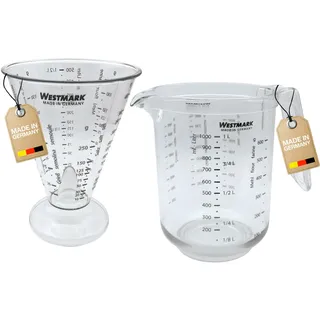 Westmark Set, 2-tlg.: 1 Messkanne + 1 Messbecher mit Feinmesskegel, mehrsprachig und mit verschiedenen Maßeinheiten, Füllvolumen: 0,5 + 1 Liter, Gerda, Kunststoff, Transparent, 306822E7