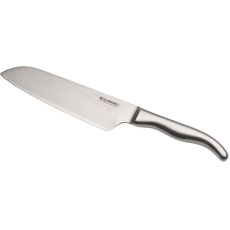 Le Creuset Santoku Messer, 18 cm 18/8 Damaststahlklinge mit glattem Schliff, Edelstahlgriff, Rostfrei, Silber, 98000218000100