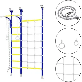 Wallbarz Sprossenwand kinderzimmer aus metal Funny Monkey 9D | Kletternetz Kinder indoor mit Deckenmontage - Blau