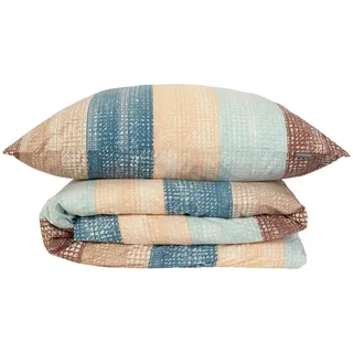 SCHIESSER Emilia Gestreift Petrol 155 x 220 cm + 80 x 80 cm
