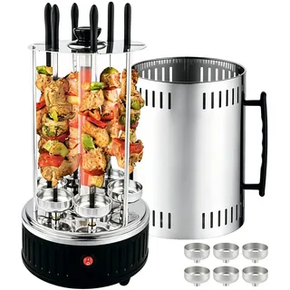 Vertikaler Elektrischer Grill, Elektrischer BBQ Tischgrill Vertikalgrill aus Edelstahl, Elektrogrill Schaschlikgrill mit 6 Spieße, Vertikaler Elektrischer Grill für Zuhause, Party, Balkon Garten