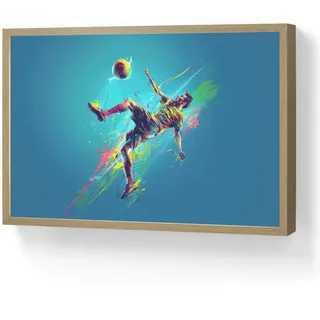 OnlyWow Nachttischlampe MIT Akku Fußballer - Farbspritzer - Farbenfroh - Ball 60x40 cm , Blau , Holzwerkstoff , Rechteckig , LED integrated , 60x40x8 cm , Lampen & Leuchten, Innenbeleuchtung, Nachtlichter